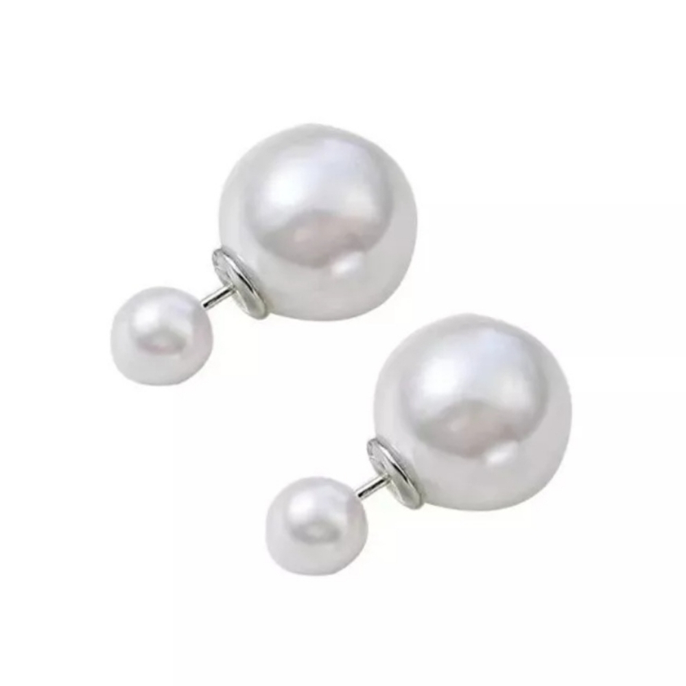 Large Oversized Double Ball Shiny White Shell Pearl Ornament Stud Earrings